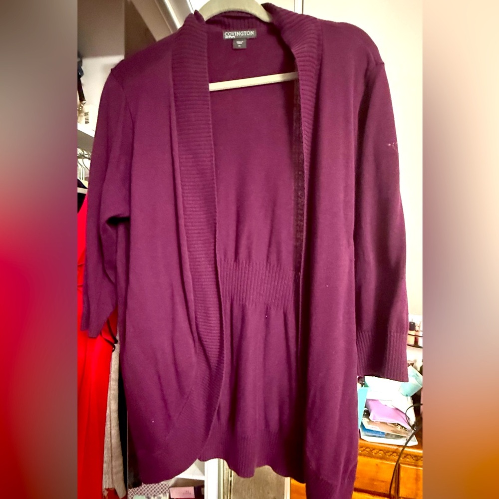 Covington Women's Deep Plum Open-Front Knit Cardigan